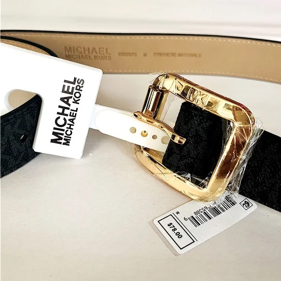 Michael Kors Black/Black Signature Logo Monogram Buckle Belt (556267C), Medium. - Picture 3 of 9
